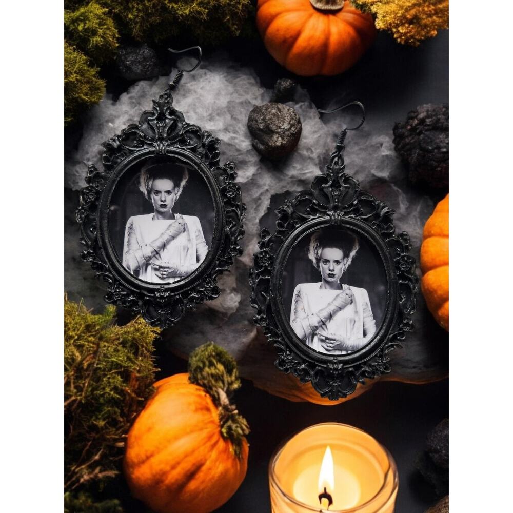 Bride of Frankenstein Earrings Black and White Monster Movie Memorabilia